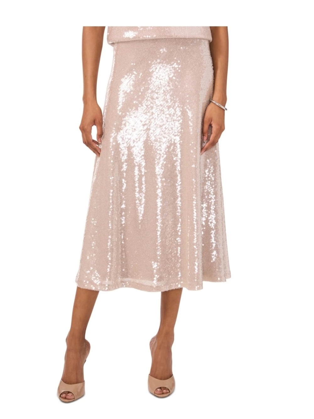 Vince Camuto Women's Sequinned Midi Skirt Rose Gold Size L NWT